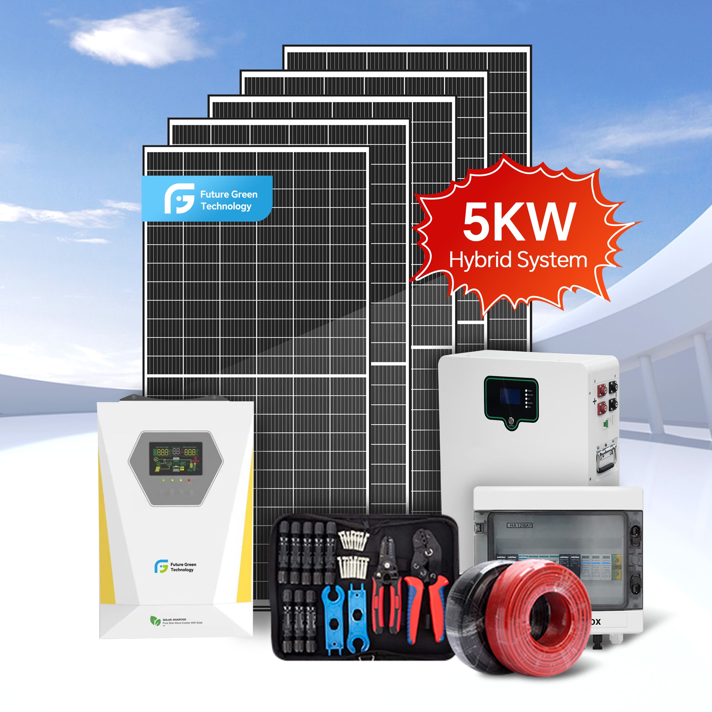 Sistema solar fotovoltaico conectado a la red de 5.000 vatios